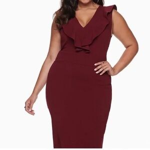 Almost Famous Burgundy Ruffle Open Back Midi Dress